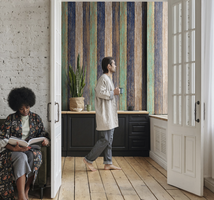 Papier peint bois design coloré et vieilli - TenStickers