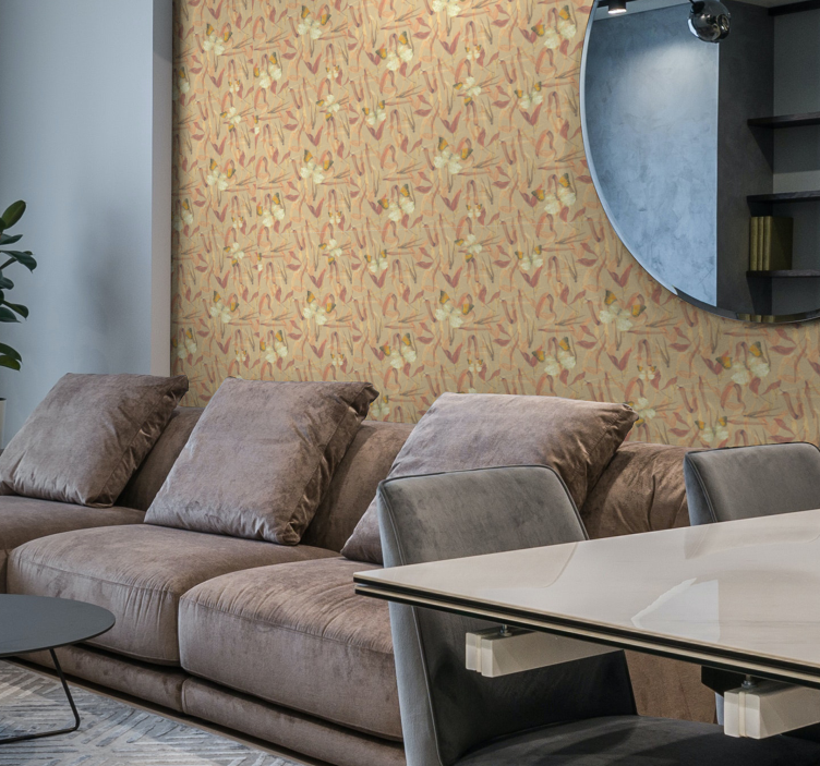 Papier peint salon papillons et feuilles séchées - TenStickers