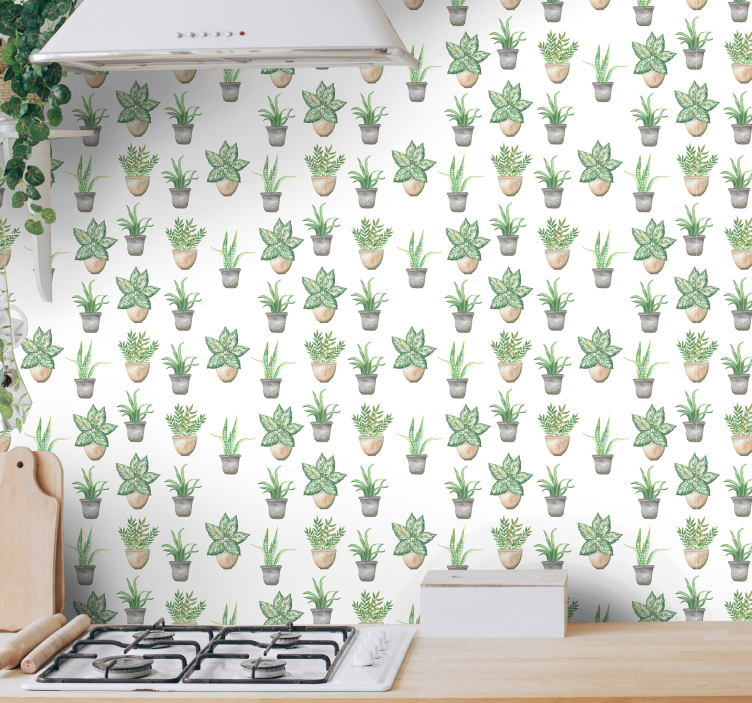 Papier peint cuisine motif plantes d'intérieur - TenStickers