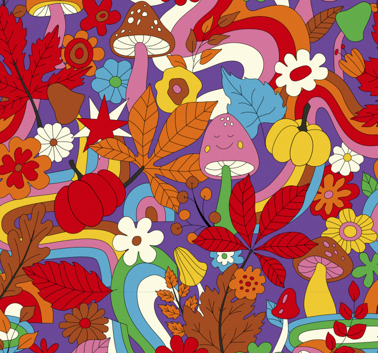 Papier peint fleuri motif psychédélique coloré - TenStickers