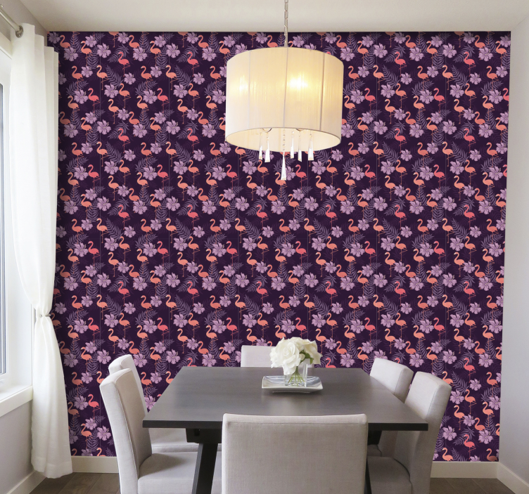 Flamants roses avec papier peint animal palmier - TenStickers