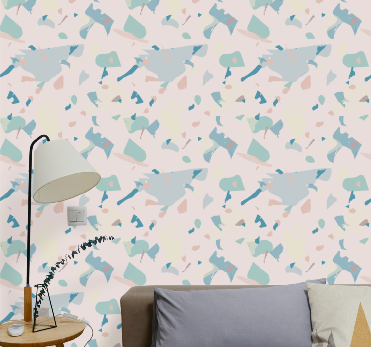 Papier peint abstrait terrazzo bleu et beige - TenStickers