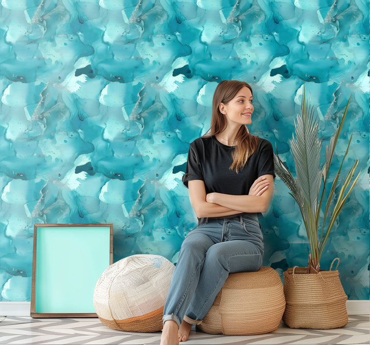 Papier peint abstrait vagues bleues - TenStickers