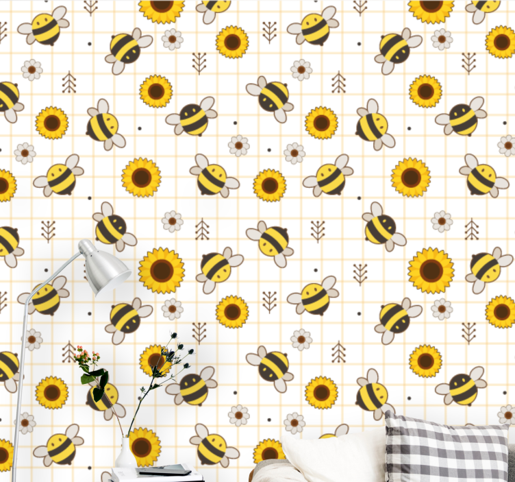 Papier peint animaux modèle de tournesols d'abeilles - TenStickers