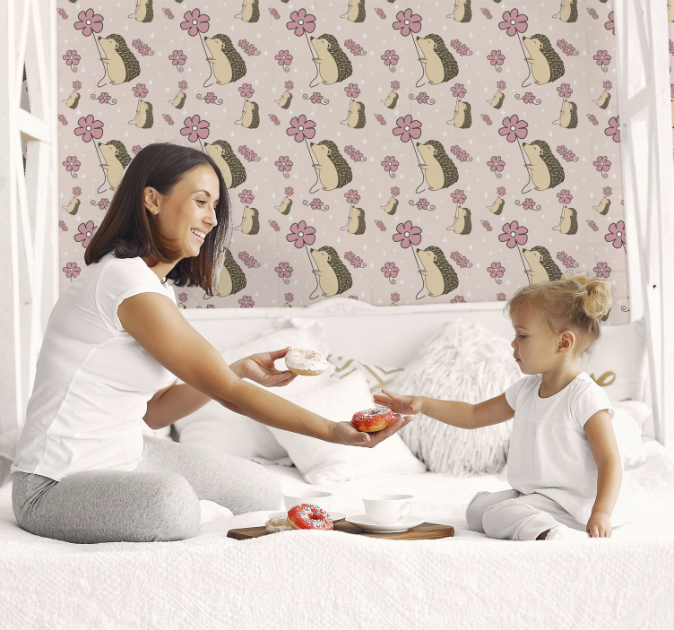 Papier peint animaux motif hérisson et fleur - TenStickers