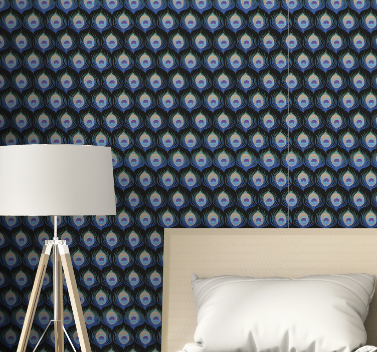 Papier peint oiseaux motifs de plumes de paon - TenStickers