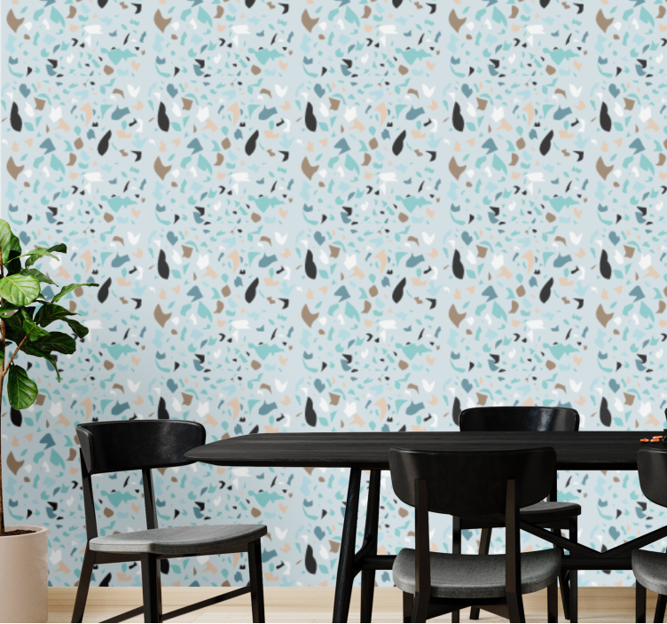 Papier peint salle à manger effet terrazzo bleu clair - TenStickers