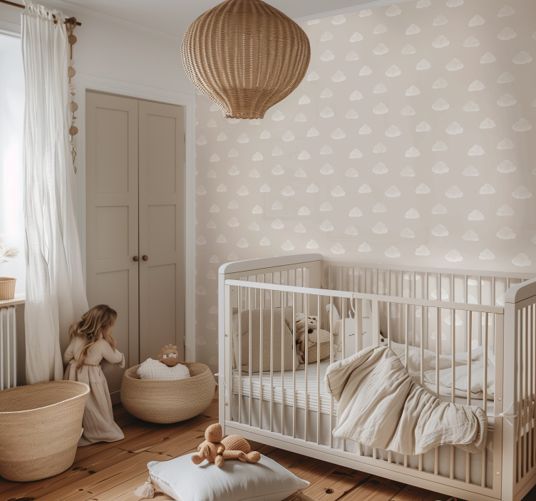 Papier peint chambre bébé motif de nuages beiges - TenStickers