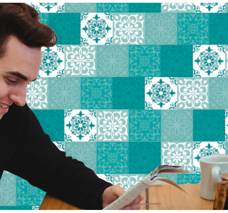 Papier peint carrelage Turquoise - TenStickers