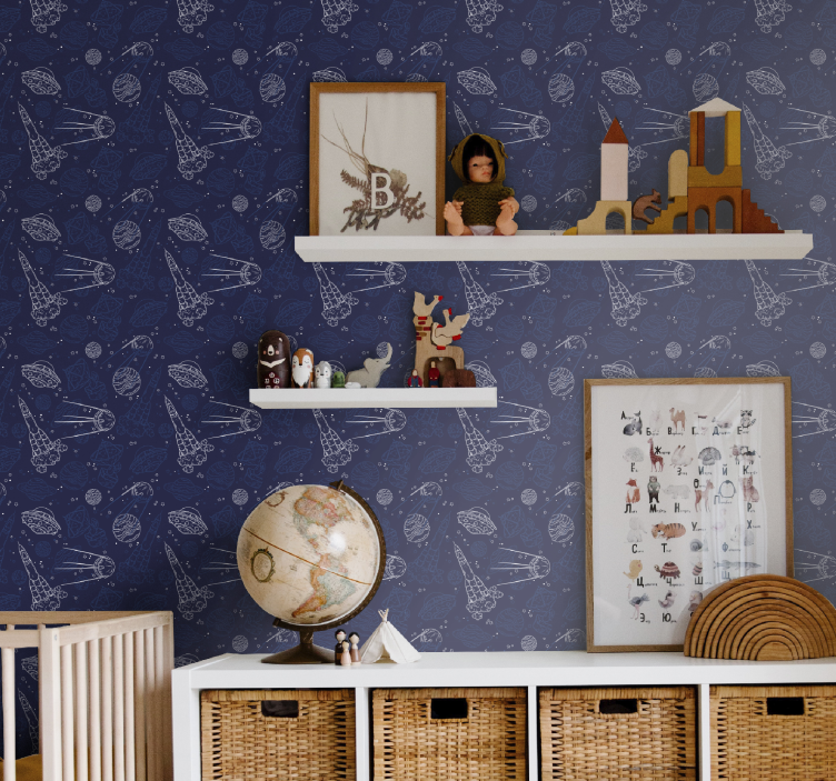 Papier peint chambre bébé aventure spatiale en fusée - TenStickers