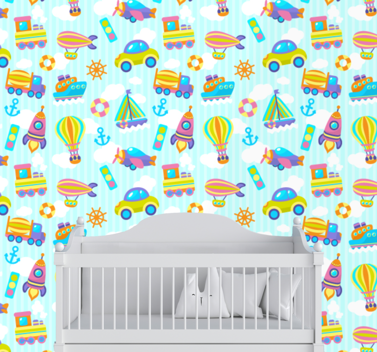 Papier peint chambre enfant transport ludique - TenStickers