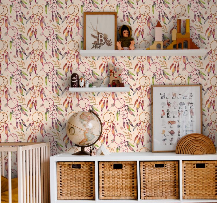 Papier peint chambre enfant motif attrape-rêves floral - TenStickers
