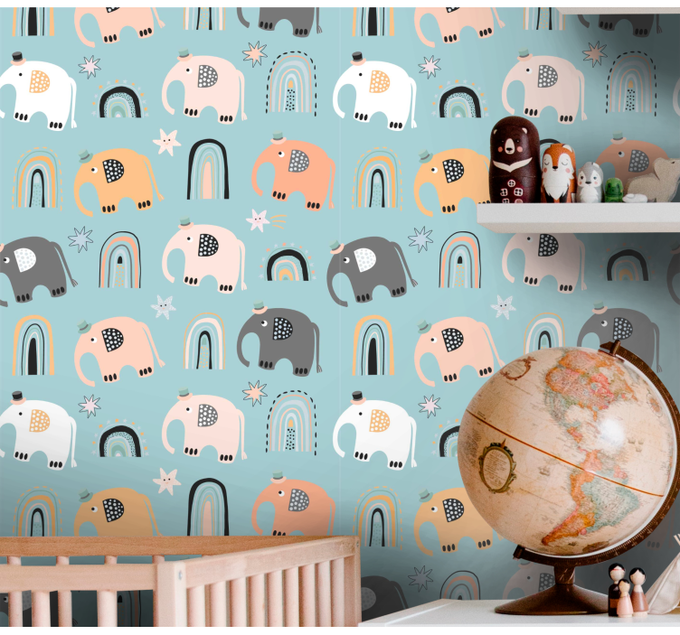 Papier peint chambre enfant motifs arc-en-ciel d'éléphants - TenStickers
