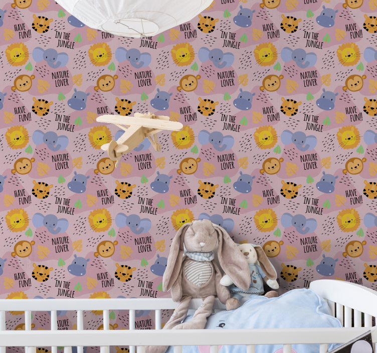 Papier peint Pour les enfants, animaux africains roses - TenStickers