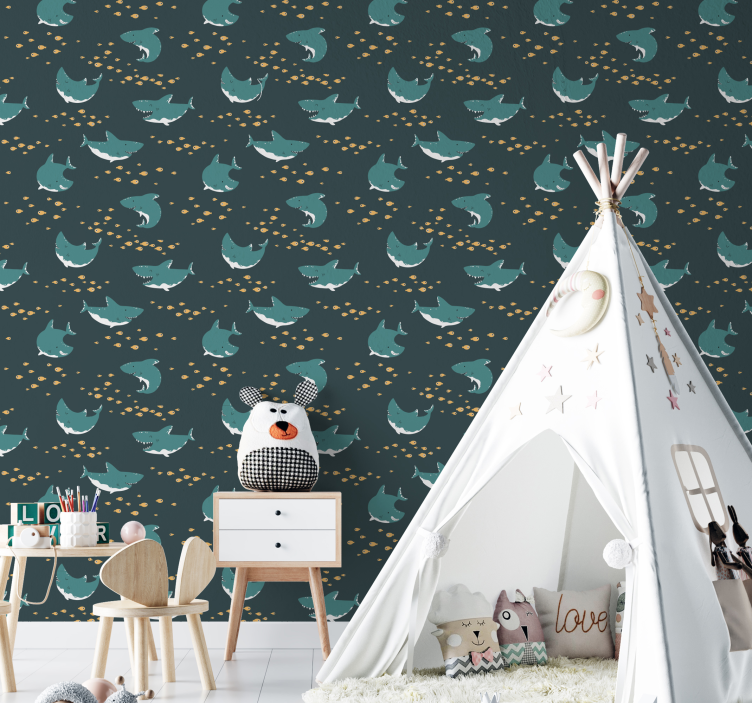 Papier peint chambre enfant requins heureux et amicaux - TenStickers
