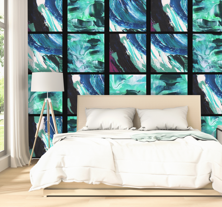 Papier peint chambre graphique carreaux azurs - TenStickers