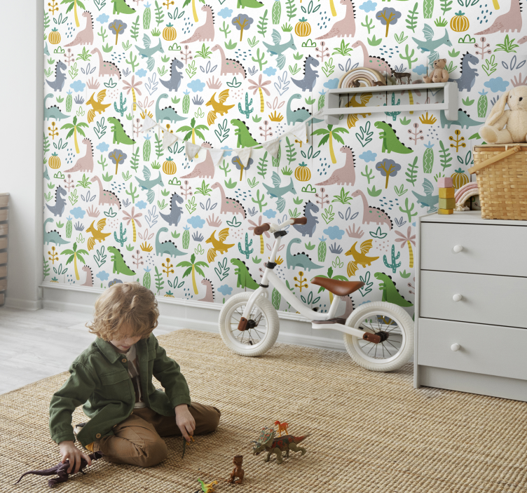 papier peint dinosaures motif scandinave - TenStickers