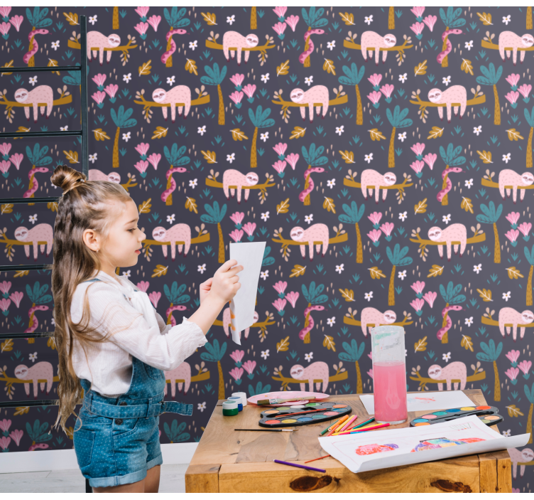 Papier peint animaux paresseux roses - TenStickers