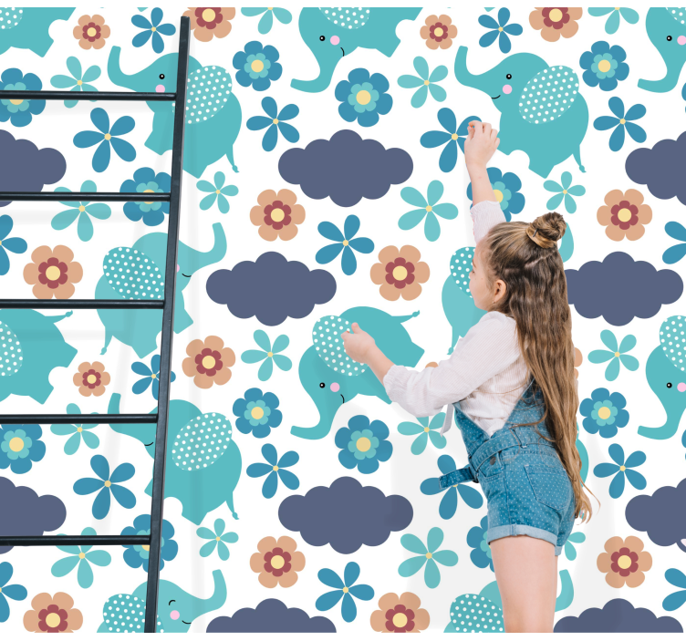 Papier peint éléphants jeu floral d'éléphant - TenStickers