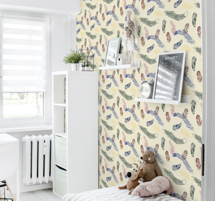 Papier peint chambre enfant plumes colorées - TenStickers