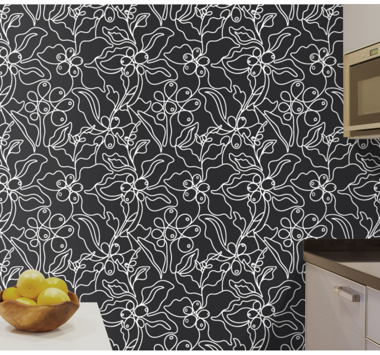 Papier peint feuillage contour floral - TenStickers