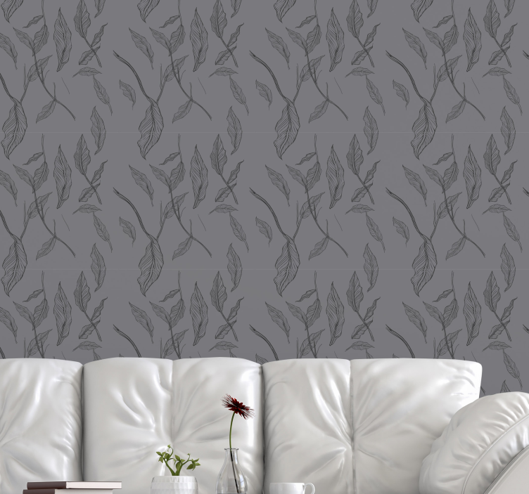 Papier peint feuillage motif simple gris - TenStickers