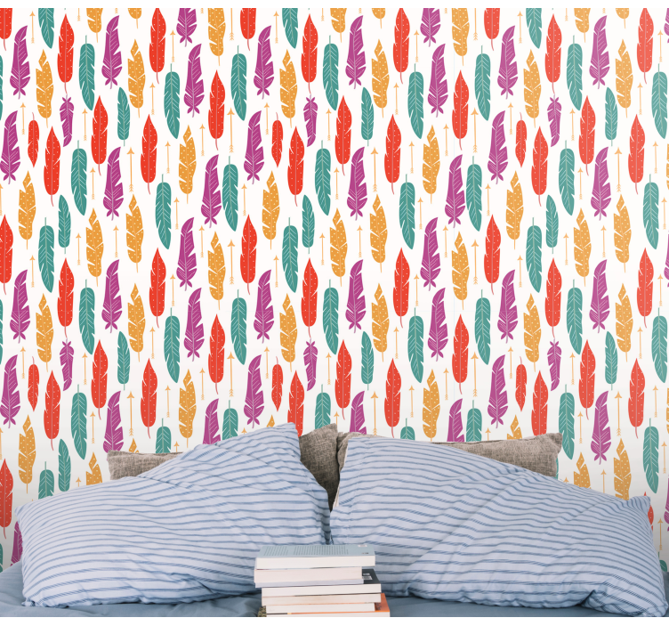 Papier peint feuillage motif de plumes - TenStickers