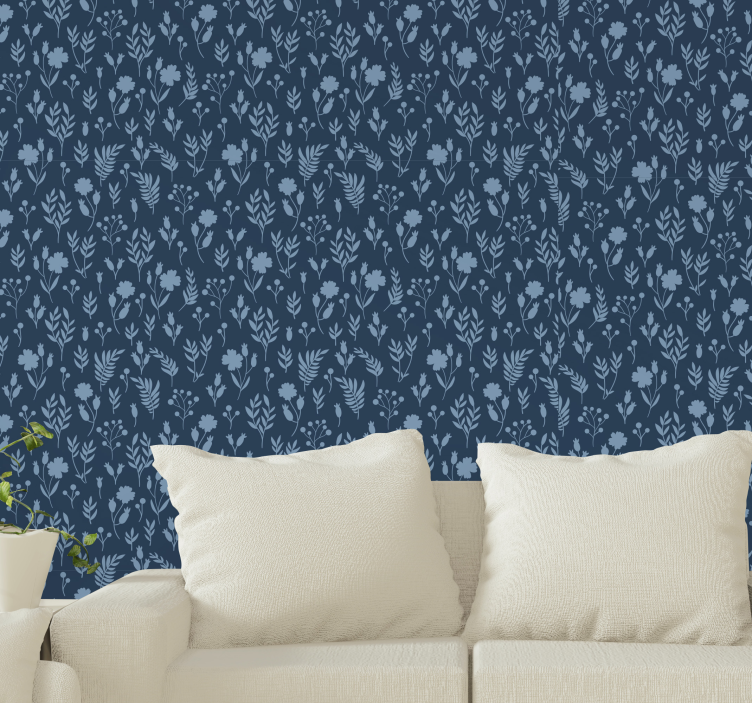 Papier peint fleuri Illustration de  floral bleu - TenStickers