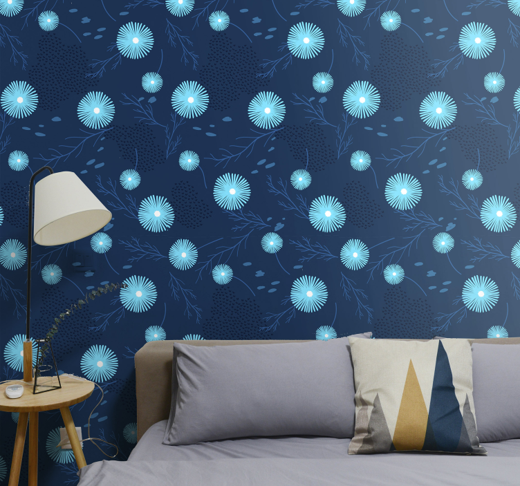 Papier peint fleur Fleurs bleu clair sur bleu foncé - TenStickers