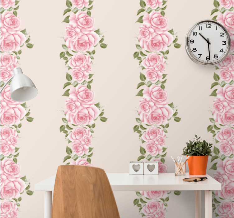 Papier peint fleur  rose vintage - TenStickers