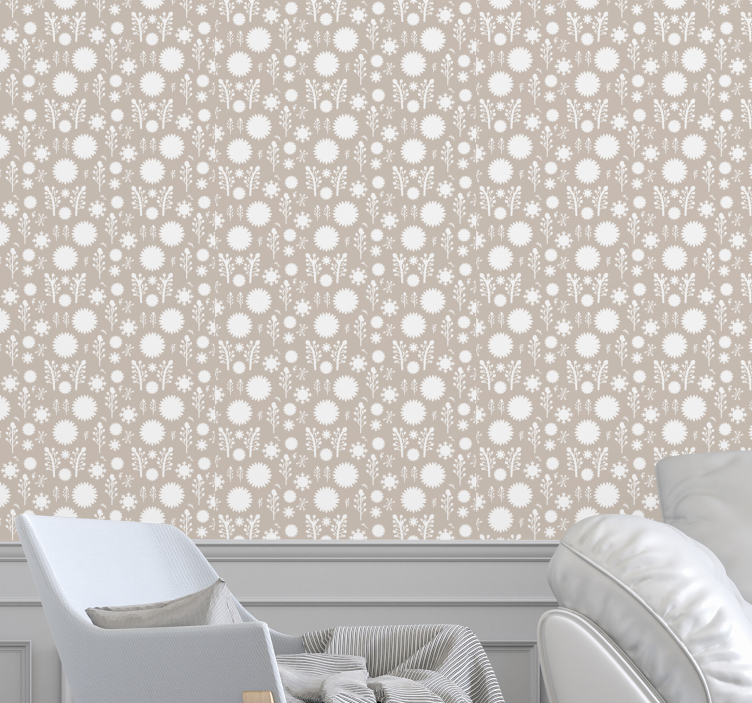 Papier peint Fleuri beige - TenStickers