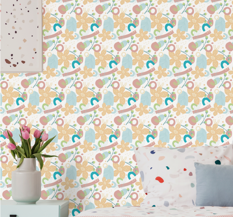 Papier peint abstrait motif floral simple - TenStickers