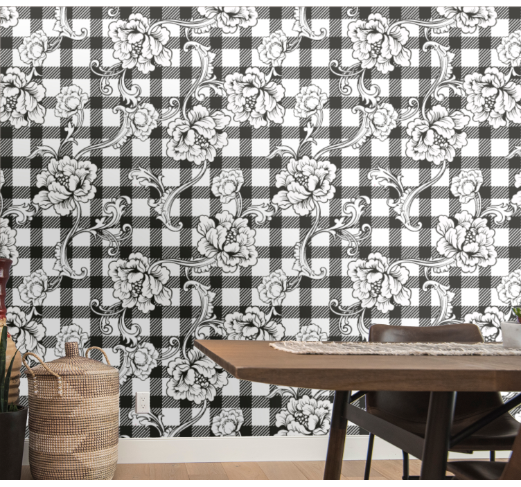 Papier peint fleuri damier floral - TenStickers