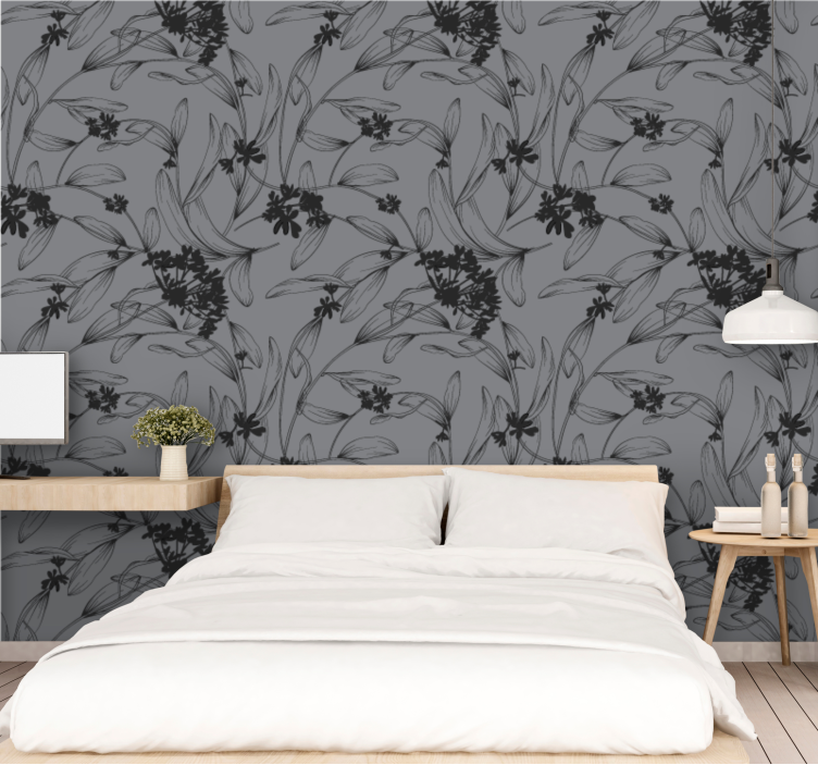 Papier peint chambre adulte reflets botaniques gris - TenStickers