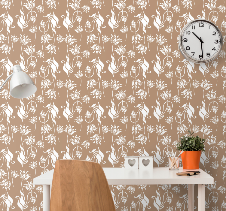 Papier peint fleuri élégant présentoir beige - TenStickers