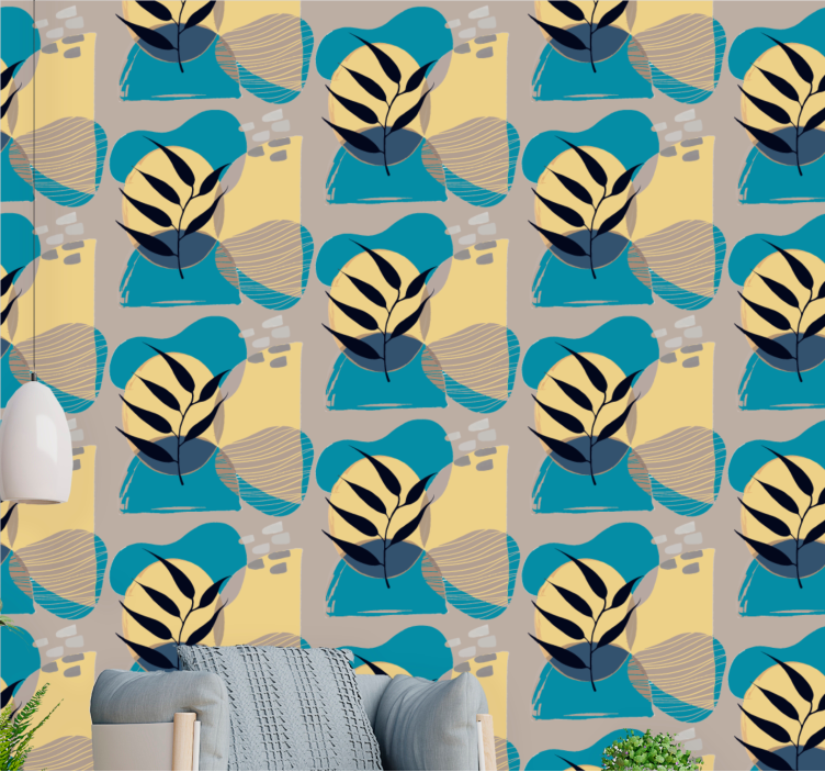 Papier peint fleuri motif de feuille stylisé - TenStickers
