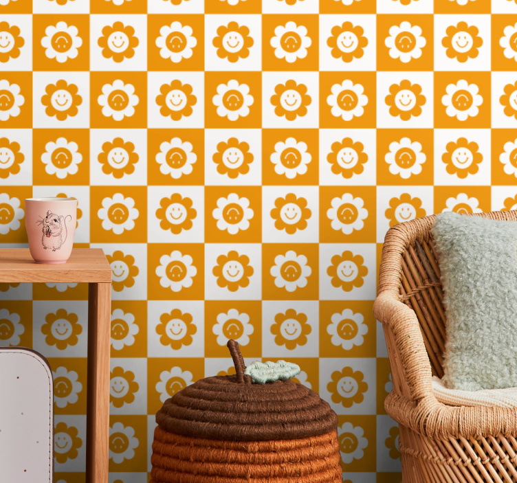 Papier peint fleuri motif de fleur souriante - TenStickers