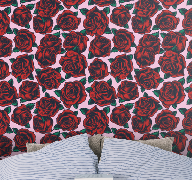 Papier peint floral motif rose rouge - TenStickers