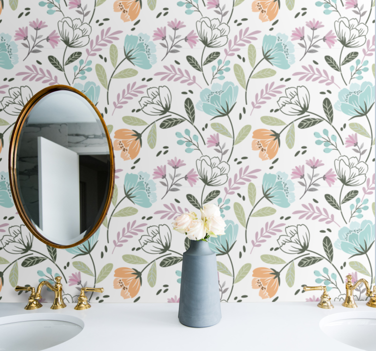Papier peint salle de bain composition florale botanique - TenStickers