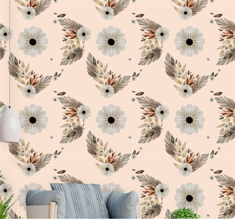 Papier peint floral composition florale et feuillue - TenStickers