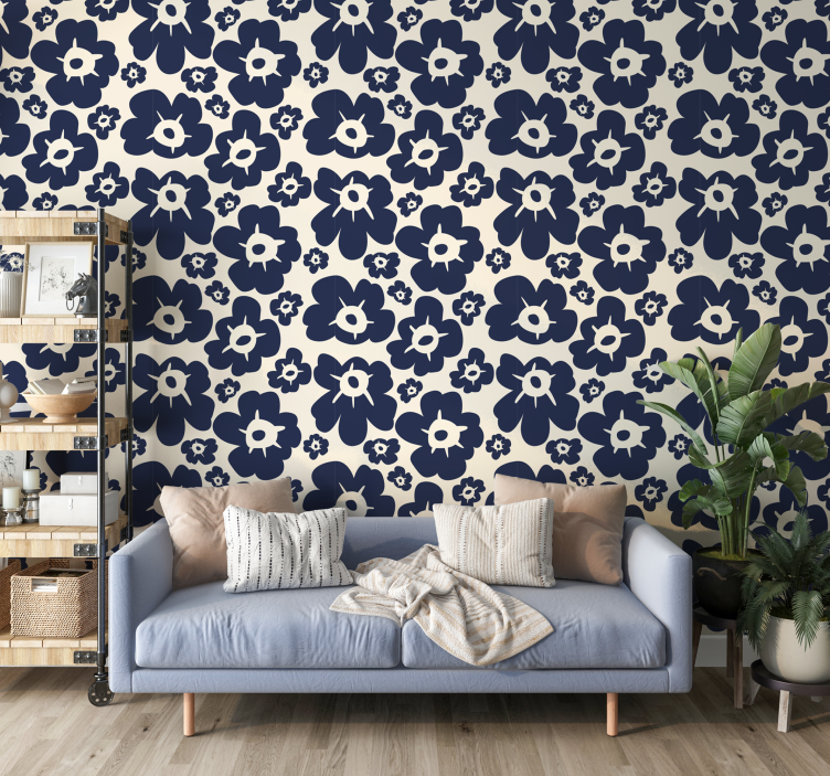 Papier peint floral coquelicot bleu foncé - TenStickers