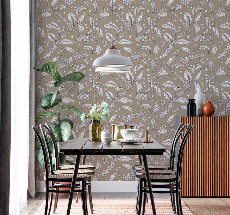 Papier peint floral motif marron café - TenStickers