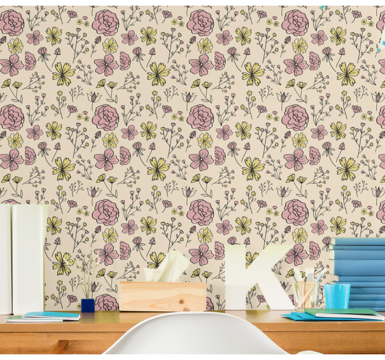 Papier peint floral esquisse botanique florale - TenStickers
