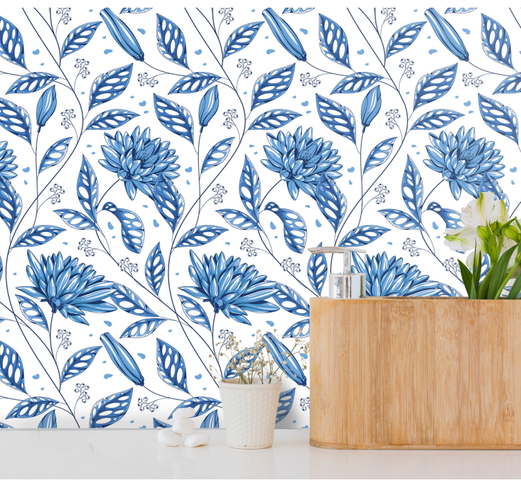 Papier peint floral motif de fleurs bleu - TenStickers