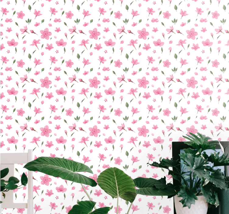 Papier peint floral motif de fleurs roses - TenStickers