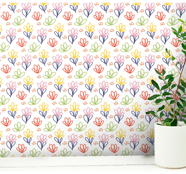 Papier peint floral motif de gribouillage botanique - TenStickers
