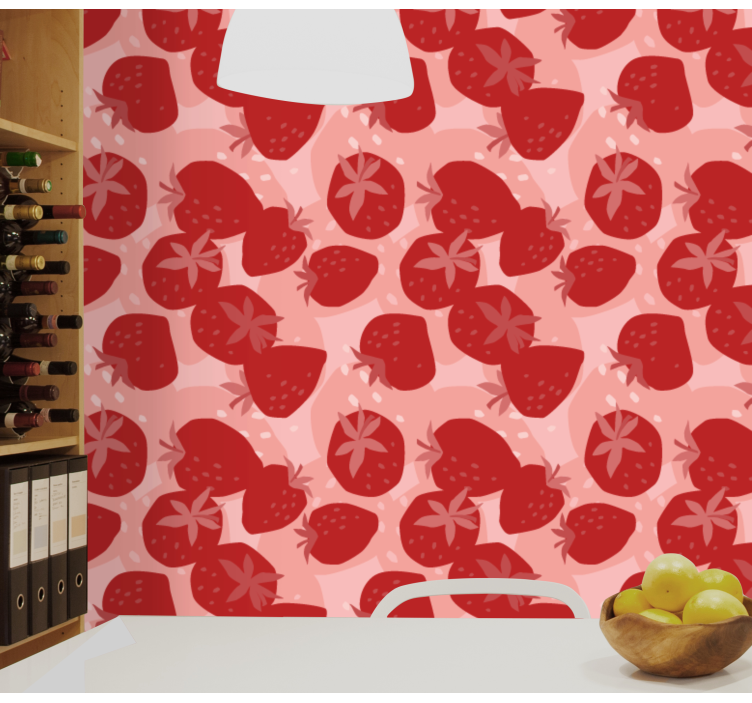 Papier peint floral motif fraise - TenStickers