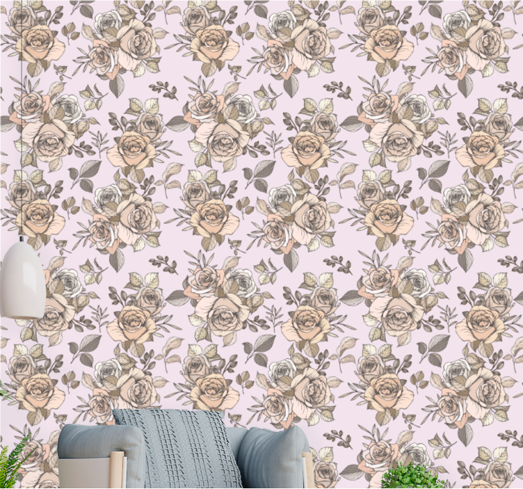 Papier peint floral motif vintage de roses - TenStickers