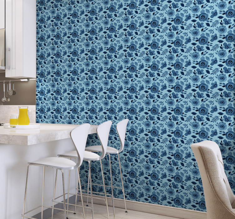 Papier peint floral tableau botanique bleu - TenStickers