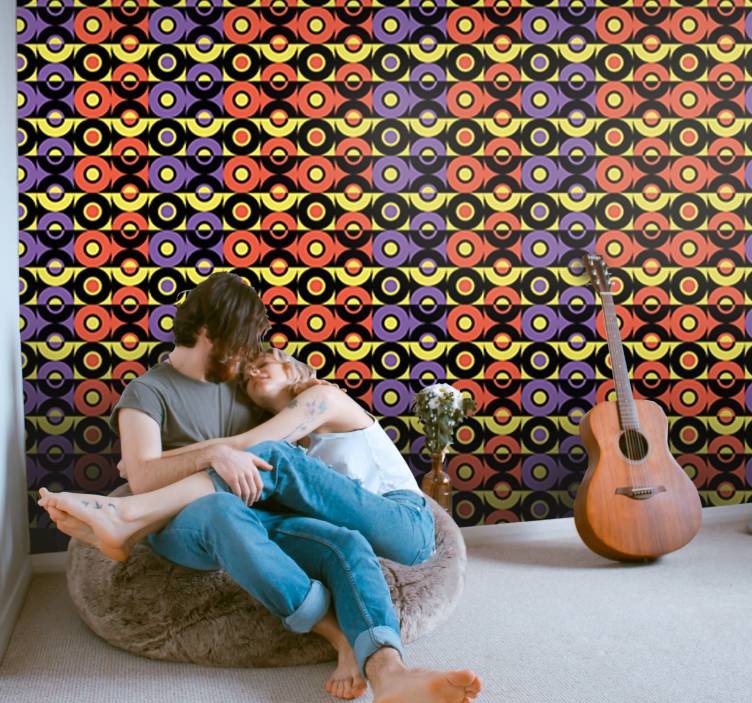Papier peint vintage motif de cercles rétro - TenStickers